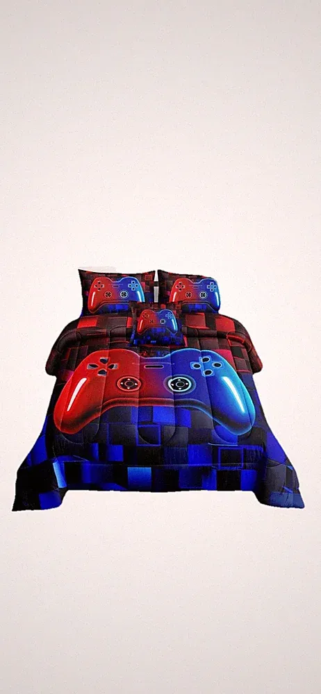 5 Pieces Bed in A Bag Gamer Bedding Set for Boys Kids Gaming Comforters Set Twin