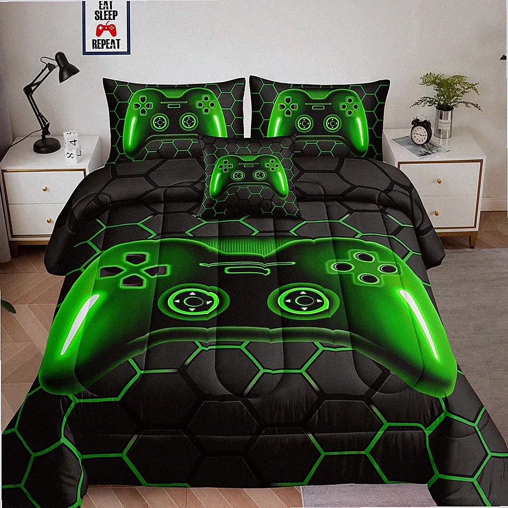 6 Pieces Bed in a Bag for Boys Bedding Sets Full Size,Gamer Comforter Sets fo...
