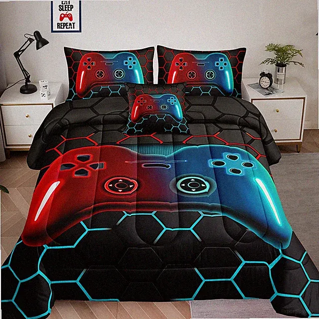6 Pieces Bed in a Bag for Boys Bedding Sets Queen Size,Gamer Comforter Sets f...