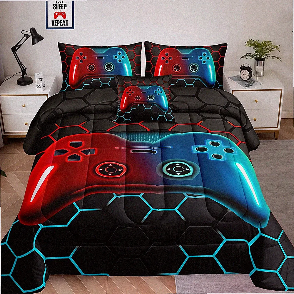 6 Pieces Bed in a Bag for Boys Bedding Sets Queen Size,Gamer Comforter Sets for