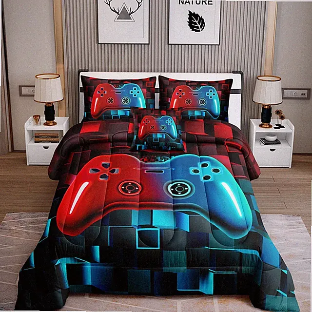 6 Pieces Bed in A Bag Gamer Bedding Set for Boys Adult Gaming Comforters Set,...