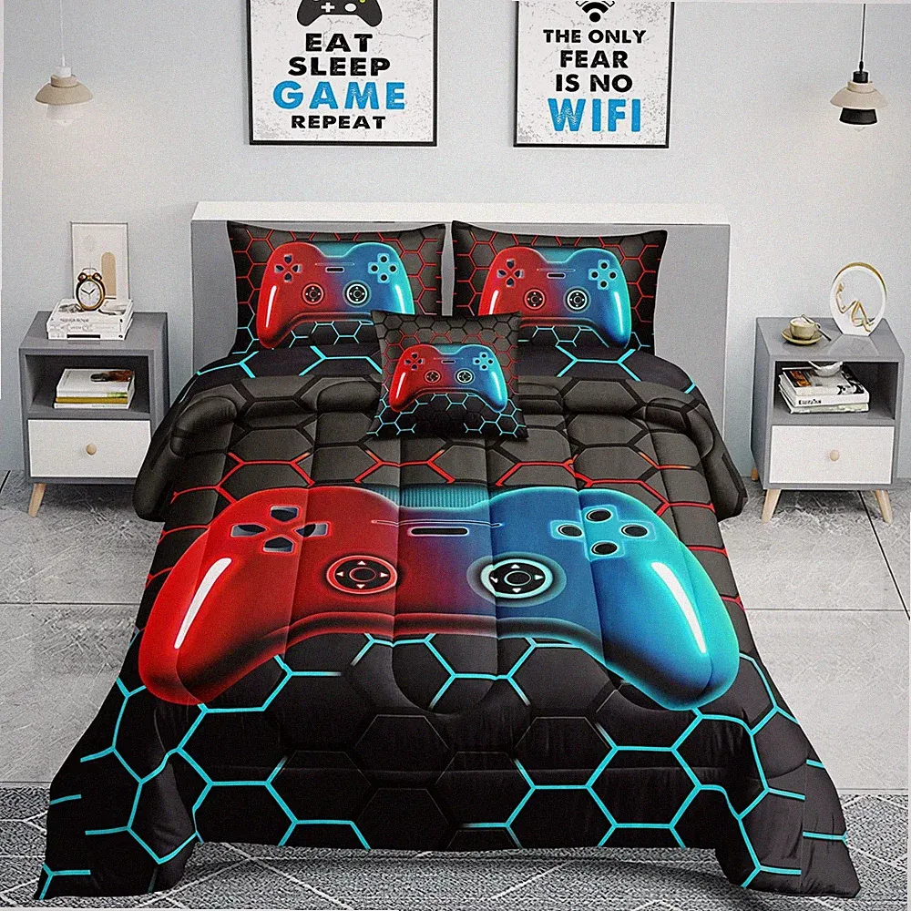 6 Pieces Bed in A Bag Gamer Bedding Set for Boys Kids Adult Gaming Comforters...