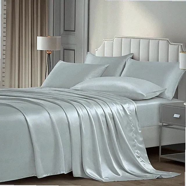 Bedding Set (6 pieces, silver gray) 1 bed sheet + 1 duvet cover 4 pillowcases