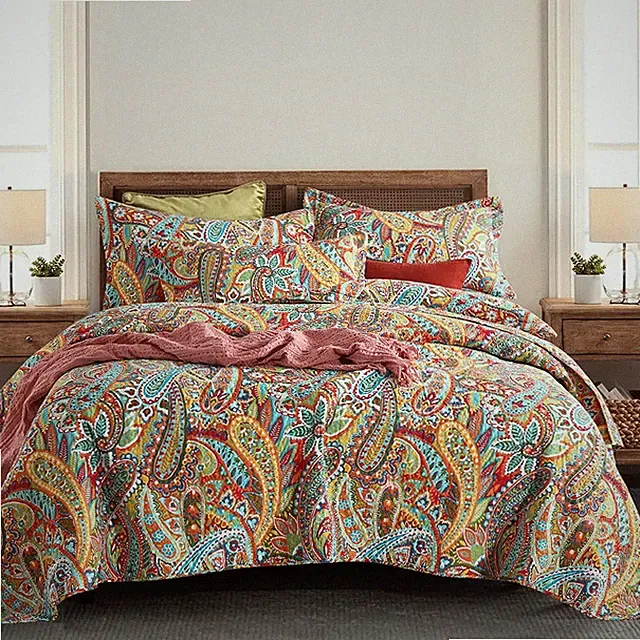 Cotton Bedspread Quilt Sets, 3 Pieces Reversible Comforter Coverlet Sets, Yel...