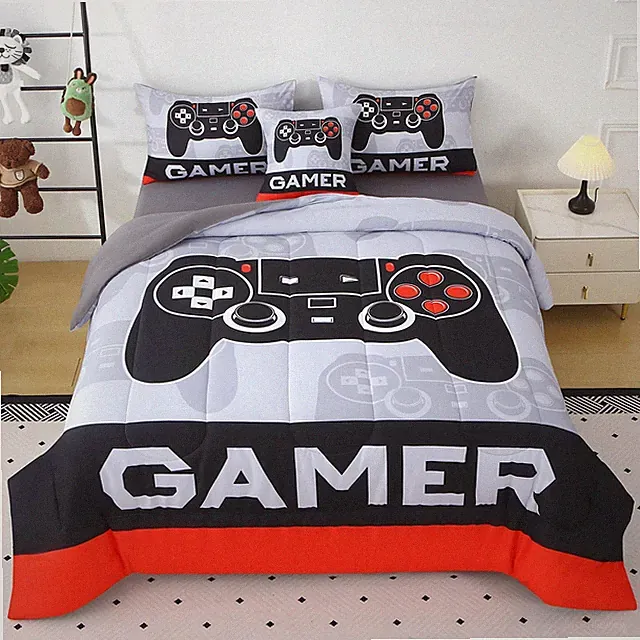 Full Gamer Comforter Sets for Boys,6 Piece Bed in A Bag 3D Video Gamer Beddin...