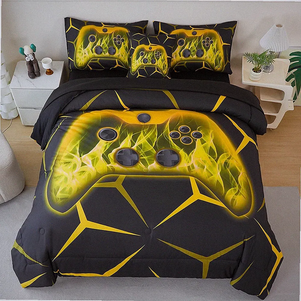 Full Size Bed in a Bag 6 Pieces Gamepad Bedding Set for Boys Kids Gamer Bed Sets