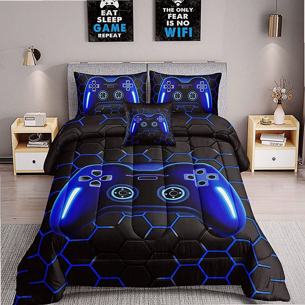 Gamer Bed in a Bag Set - 6 Piece Comforter Set for Boys & Adults, Queen Size