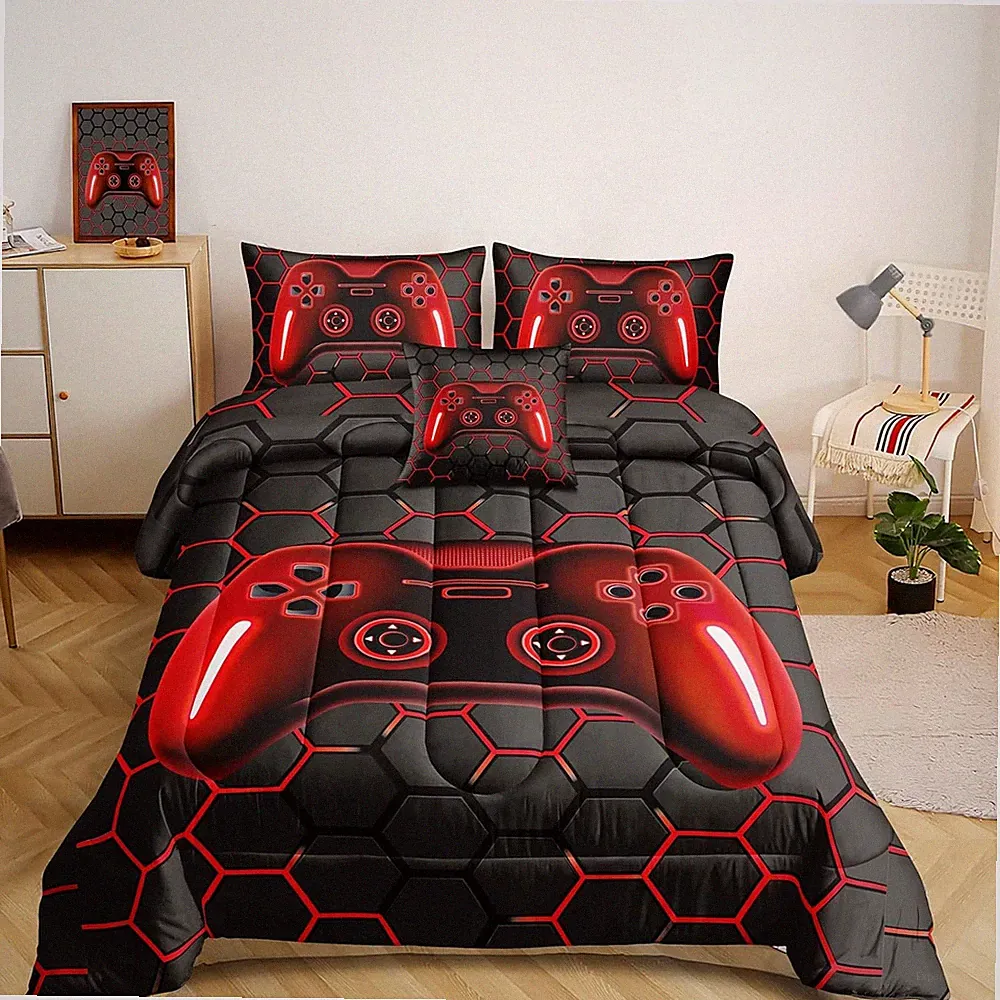Gamer Bedding Set - 6 Piece Full Size Bed in a Bag for Kids & Adults