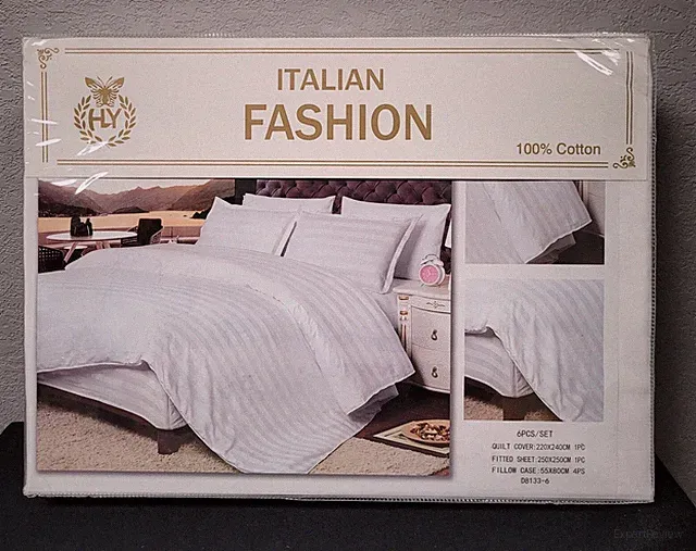 Italian Fashion Queen Size Duvet Cover Set 6 Pcs Design #D8133-6 White