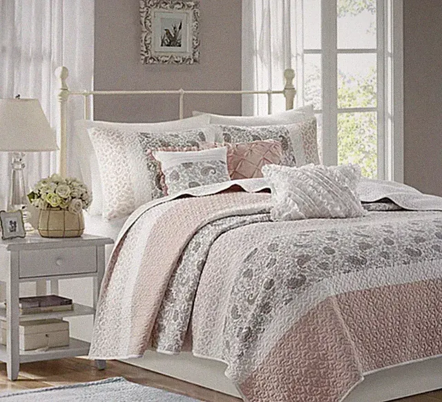 Madison Park 6 Pieces Coverlet Set Full/ Queen Size Cotton Percale Blush