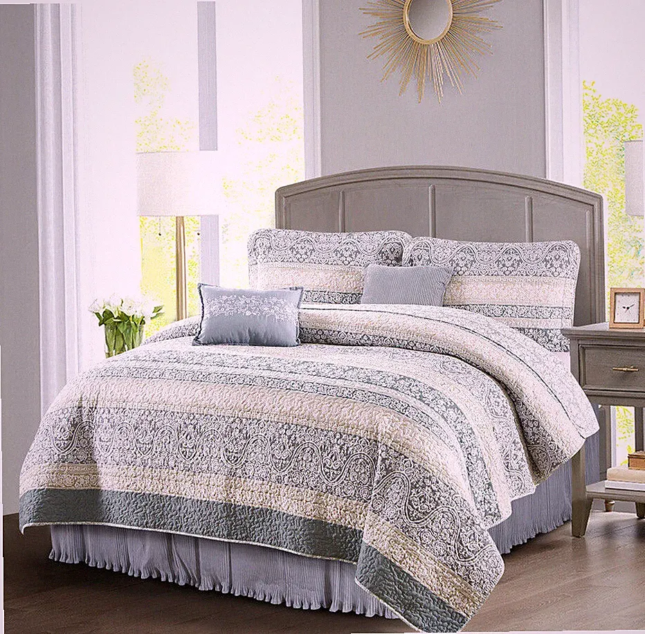 Marchesa Floral Quilt Set 6PC Soft Microfiber Bedspread Bedding Set w/ Bedskirt