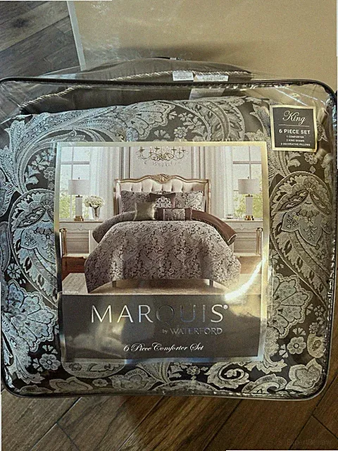 NIP Marquis Waterford Benjamin Brown Blue Jacquard King Comforter Set 6pc