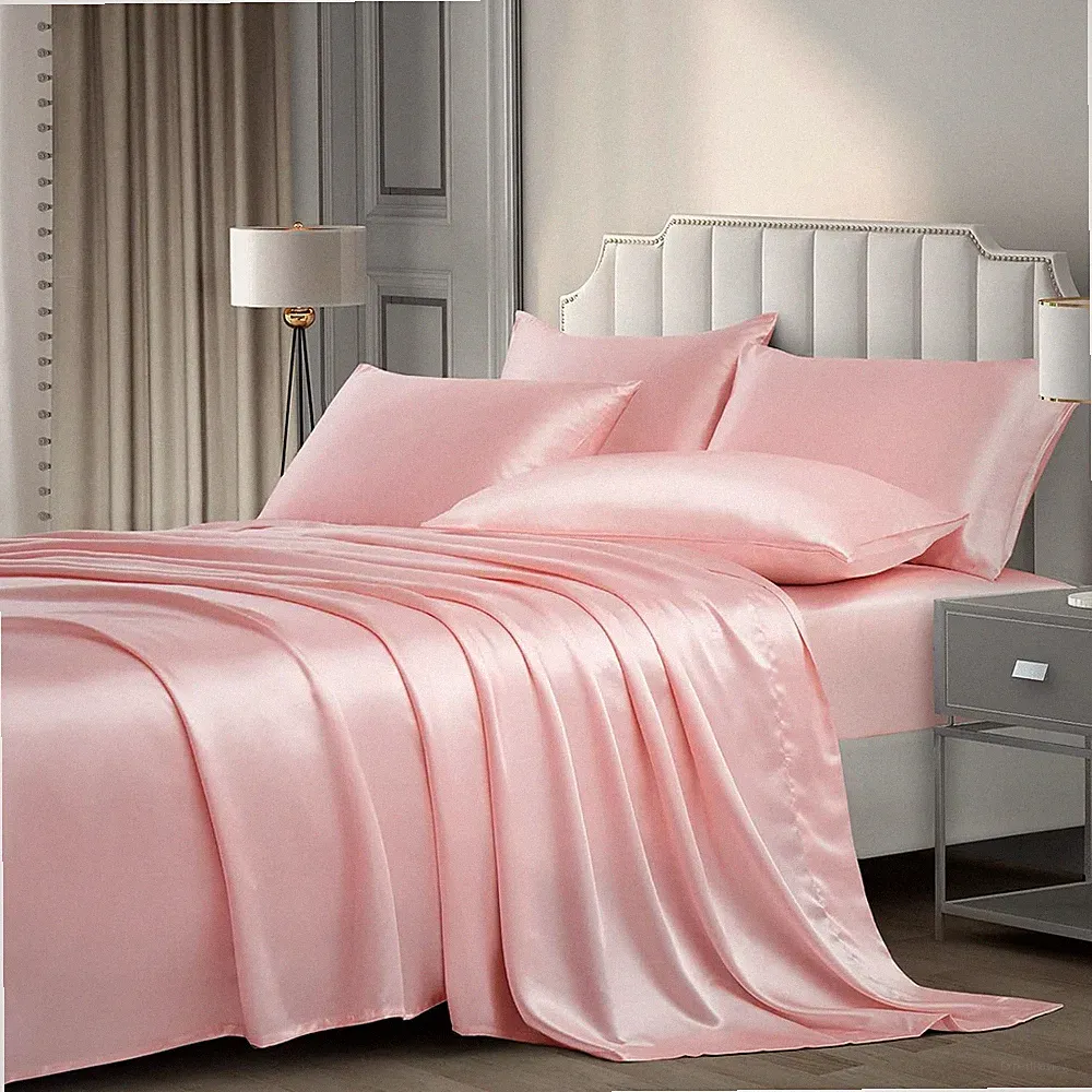 Pothuiny Satin Sheets - Queen Bedding Sets (6 Pieces, Blush Pink) - Luxury Si...
