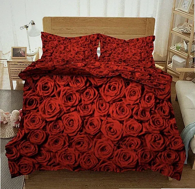 Red Rose Duvet Cover Set - 2 Pillow Cases and 1 Duvet Cover - Bedding Set
