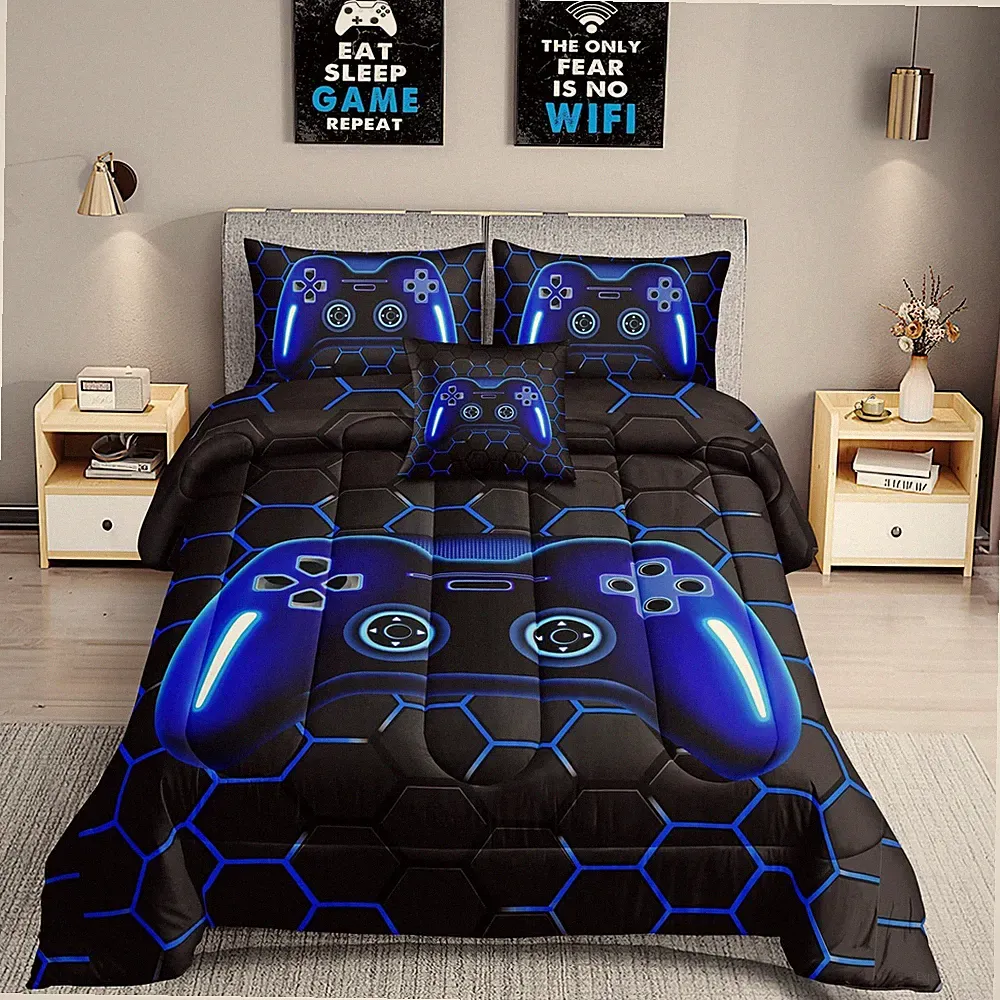 ROWADALO 5 Pieces Bed in A Bag Gamer Bedding Set for Boys Kids Adult Gaming C...