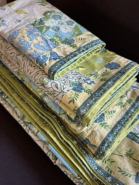 Vtg Patchwork Coverlet Queen 6 pc Bedding Set Cotton Jacobean Floral Spring Boho